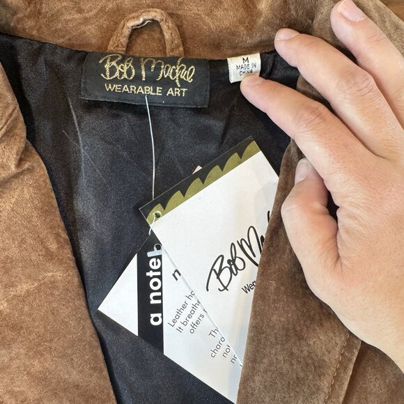 Vtg Bob Mackie Brown Leather Jacket Women's M Embroidered Western Bikercore NWT - Picture 5 of 11